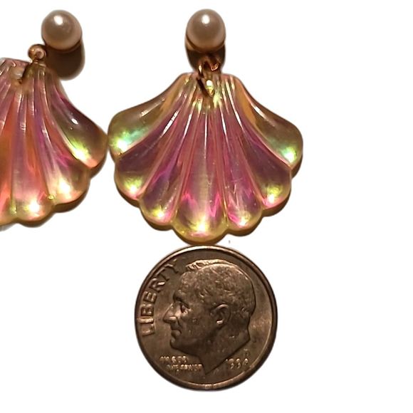 Bohemian Pearl Seashell Earring Gold Pink Glitter Shiny Lightweight Boho Jewelry - Picture 5 of 16